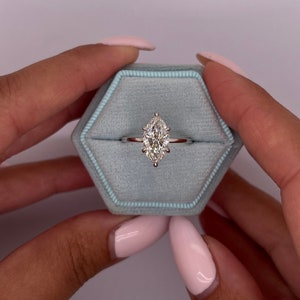 2 carat D Color VVS2 Clarity IGI Certified Marquise Cut Lab Grown Diamond Solitaire Engagement Ring, with Hidden Halo of Round Diamonds 14k