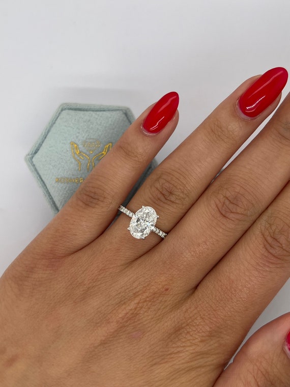2.75 Carat E Color VVS2 Clarity IGI CERTIFIED Lab Created Oval Cut Diamond Solitaire Hidden Halo Engagement Ring 14k White Gold Etsy