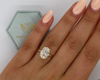 2.5 Carat Oval E/VVS2 Diamond Solitaire Engagement Ring, CVD Diamond Hidden Halo Engagement Ring, Lab Created Diamond Ring, 14k Yellow Gold