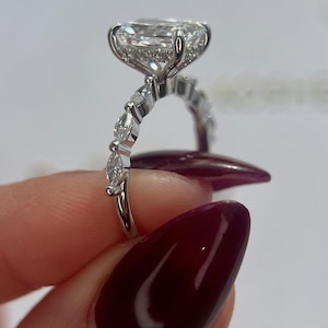 2.50 Carat D color VVS2 Clarity IGI CERTIFIED Elongated Radiant Cut Lab Grown Hidden Halo Side Marquise Cut Diamond Engagement Ring 14k Gold