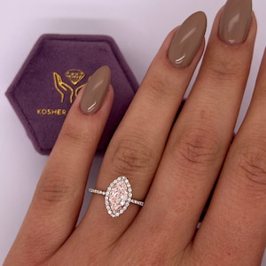 Fancy Intense Pink Color VVS2 Clarity 1.20 Carat Marquise Cut Lab Diamond Engagement Ring IGI Certified with Halo E/VVS2 Round Diamonds