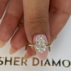 2 Carat F color VVS2 Clarity Pear Cut Diamond Solitaire Engagement Ring, Lab Diamond Engagement Wedding Ring, Lab Diamond Ring, 14k Gold