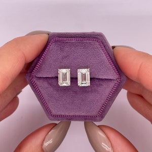 2 karaat totaal D-kleur VVS2 Clarity IGI CERTIFIED Emerald Cut Lab Grown diamanten oorknopjes, 14k witgouden pushback-oorbellen cadeau voor haar