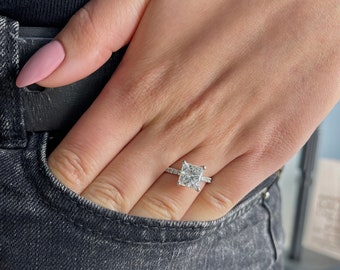 Rotated princess cut engagement ring deals