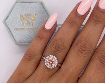 1.15 Carat Fancy Vivid Pink Color VVS2 Clarity IGI Certified Round Ideal Cut Lab Grown Diamond Halo Engagement Ring 18k White Gold
