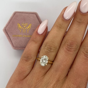 2 Carat Oval D Color VVS2 Clarity IGI Certified  Lab Grown Diamond Solitaire Hidden Halo Engagement Ring 14k Yellow Gold