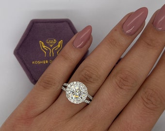 2.75 Carat IGI Certified D/VVS1 Round Ideal Cut Lab Diamond Halo Split Shank Engagement Ring 14k White Gold
