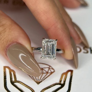 3.1 carat E Color VVS2 Clarity IGI Certified Emerald Cut Lab Grown Diamond Solitaire with Round Hidden Halo Engagement Ring  14k White Gold