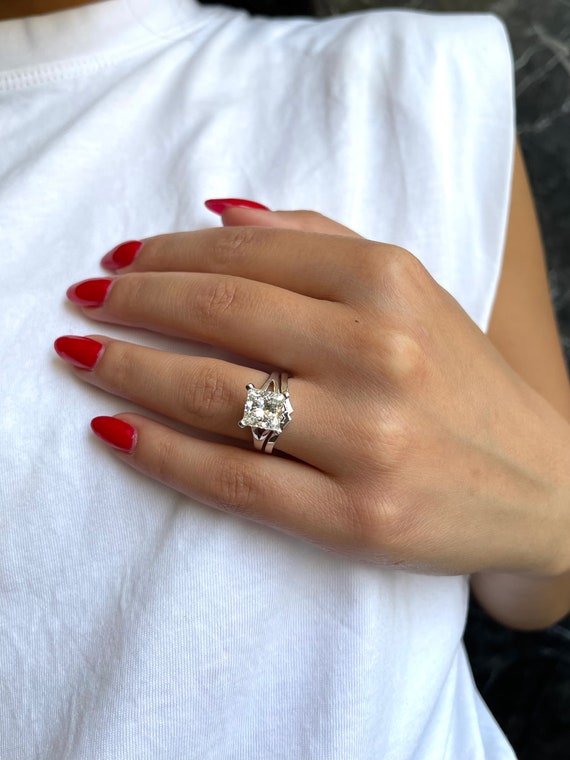Echt Kissen Schliff Diamant Ring 3 Karat Mit Rund Diamanten