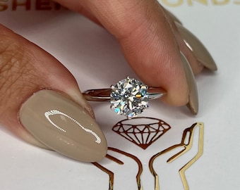 1.5 Carat D Color VVS2 Clarity IGI Certificate Round Brilliant IDEAL Cut Lab Grown Diamond Solitaire Engagement Ring, 6 Prong 14k White Gold