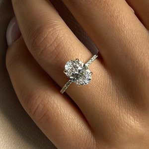 2.8 Carat D Color VVS2 Clarity Lab Grown Oval Excellent Cut Lab Grown Diamond Hidden Halo Engagement Ring  IGI Certified  14k Yellow Gold