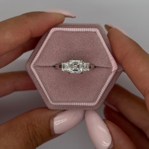 New Unique Design 1.5 carat IGI CERTIFIED E Color VVS2 Clarity Asscher Cut Three Stone Lab Grown Diamond Engagement Ring  14k White Gold