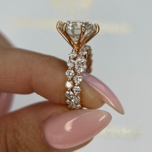 6 Carat IGI CERTIFIED F color VS1 Clarity Round Cut Lab Grown Diamond Engagement Eternity Ring & Eternity Band Unique Matching Wedding Set