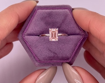 1 Carat Fancy Vivid Pink Color VVS2 Clarity  IGI Certified Emerald Cut Lab Diamond Solitaire Engagement Ring 18k White Gold