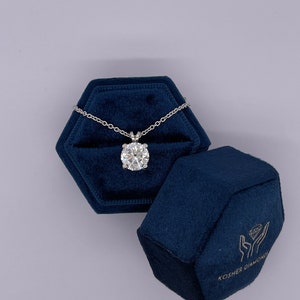 IGI Certified 2 Carat E/VVS2 Round Brilliant Ideal Cut Diamond Solitaire Pendant with 18 inch Chain. 14k White Gold, Lab Grown Diamond