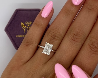 2 Carat E Color VVS2 Clarity IGI Certified Elongated Radiant Cut Lab Grown Diamond Solitaire Engagement Ring 14k White Gold