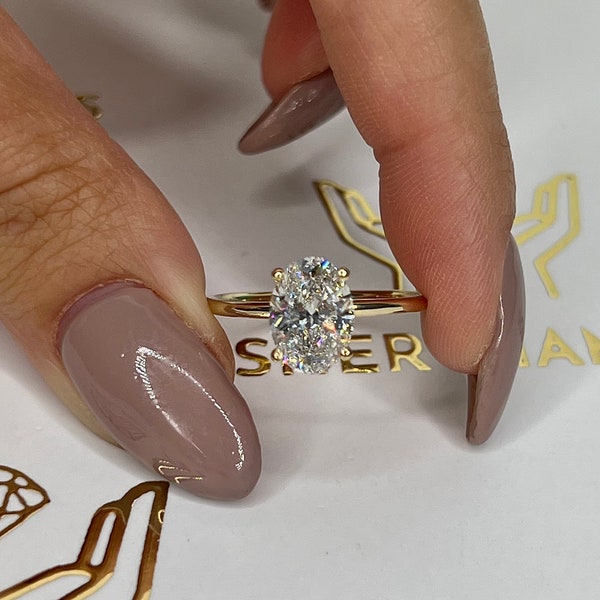 2 karaat IGI-gecertificeerde F-kleur VS1 duidelijkheid ovaal geslepen Lab gemaakt Diamond Solitaire verlovingsring 14k geel goud