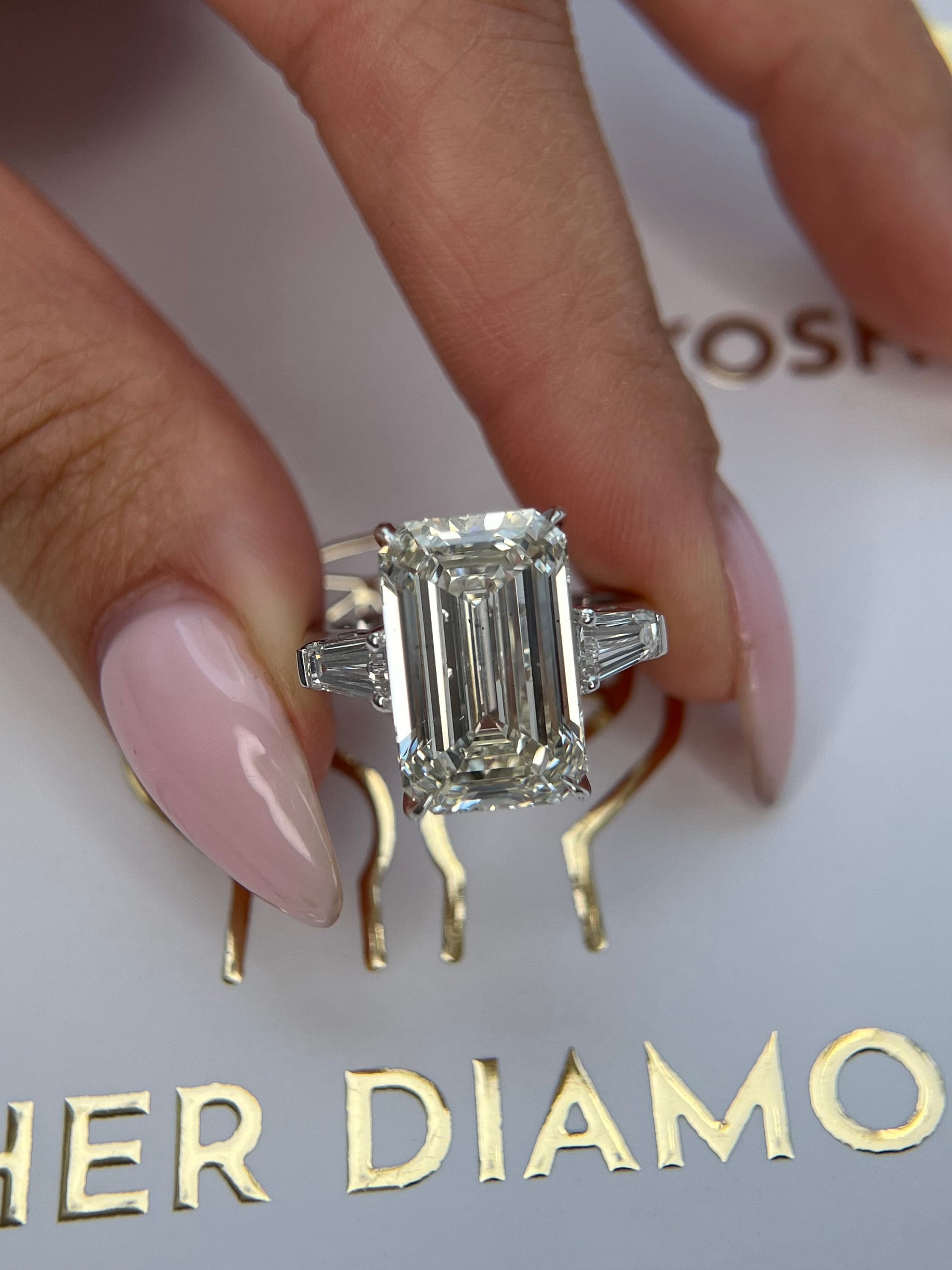GIGANTIC DREAMY Rare 11 carat IGI Certified G/VS1 Emerald Cut Lab Grown Diamond Three Stone Engagement Ring, Side Baguettes 18k White Gold