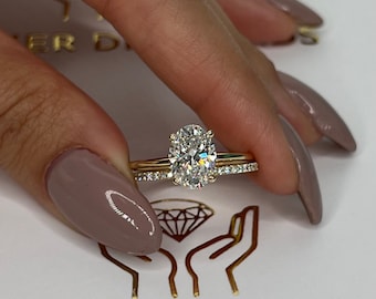 2.2 Carat IGI Certified G/VS1 Oval Cut Lab Grown Diamond Solitaire Engagement Ring Set, Matching Round Diamond Wedding Band 14k Yellow Gold