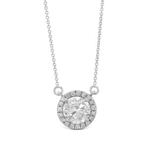 1.65 Carat F/VS1 Round Brilliant Cut Lab Grown Diamond Halo Pendant with Chain,Round Diamond Halo Necklace Gold 14k White Gold IGI CERTIFIED