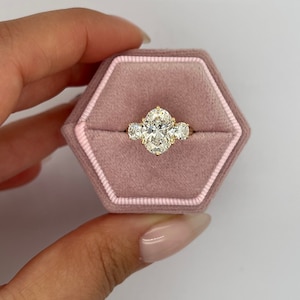 3 carat E/VVS2 Oval Cut Three Stone Lab Grown Diamond Engagement Ring 18k Yellow Gold Ring, Side Round Cut Diamonds, Unique Custom Design