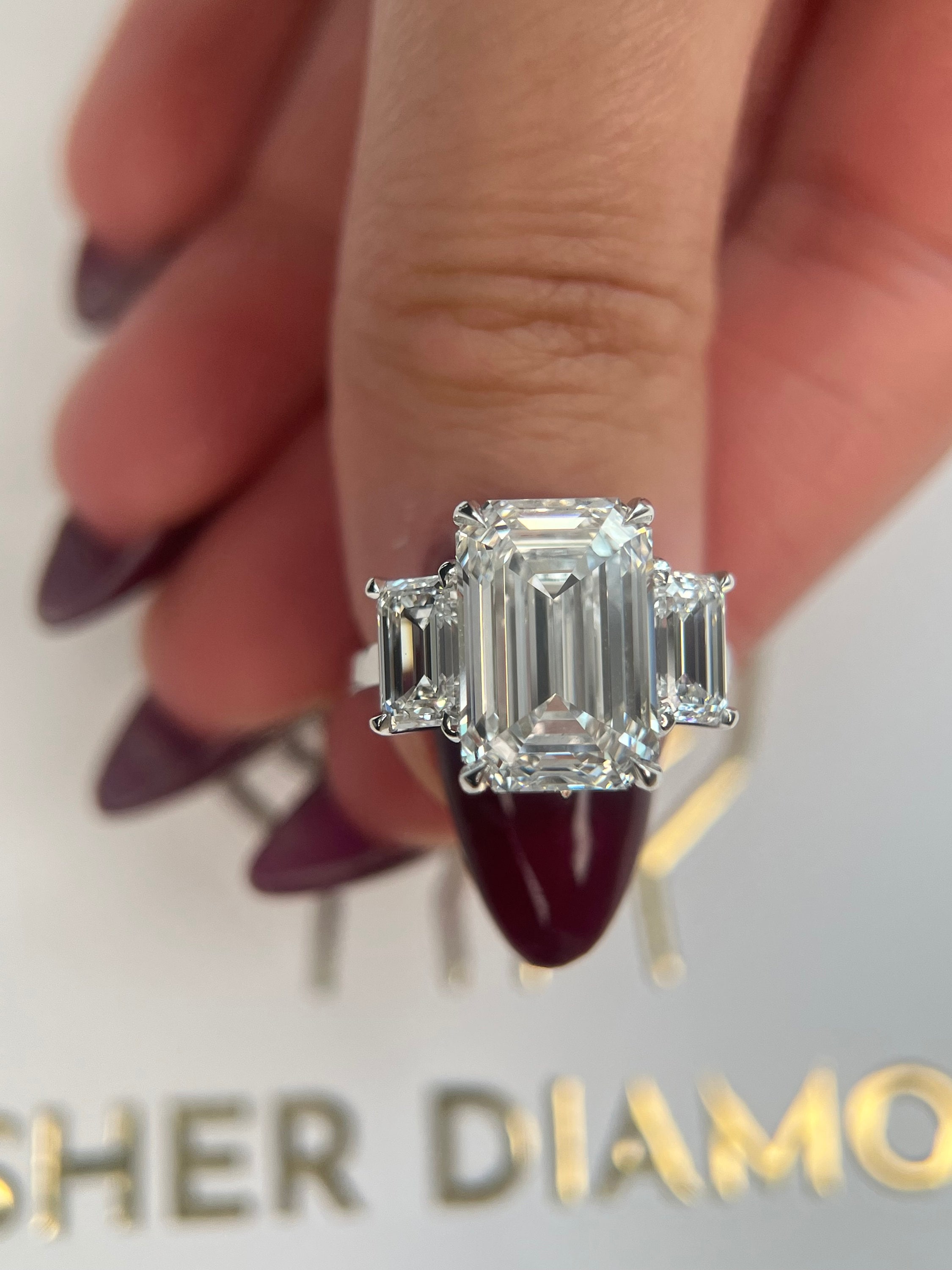 6 Carat IGI Certified E Color VVS2 Clarity Three Stone Emerald Cut