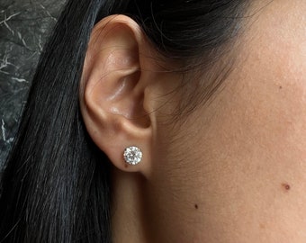 3 Carat Total Weight D Color VVS2 Clarity Round Ideal Cut Lab Created Diamond Stud Earrings 14k White Gold Basket Pushback