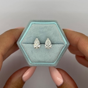 2 Carat Total IGI CERTIFIED D/VVS2 Pear Cut Lab Grown Diamond Stud Earrings,  14k White Gold Pushback Posts, Perfect Match, Gift for Her