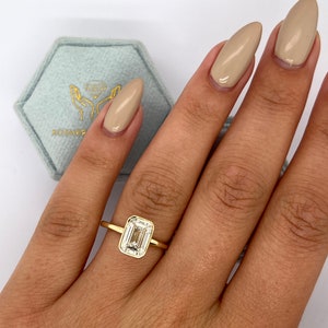 2 Carat D Color VVS2 Clarity IGI CERTIFIED Emerald Cut Lab Grown Diamond Bezel Set Solitaire Engagement Ring 14k Yellow Gold