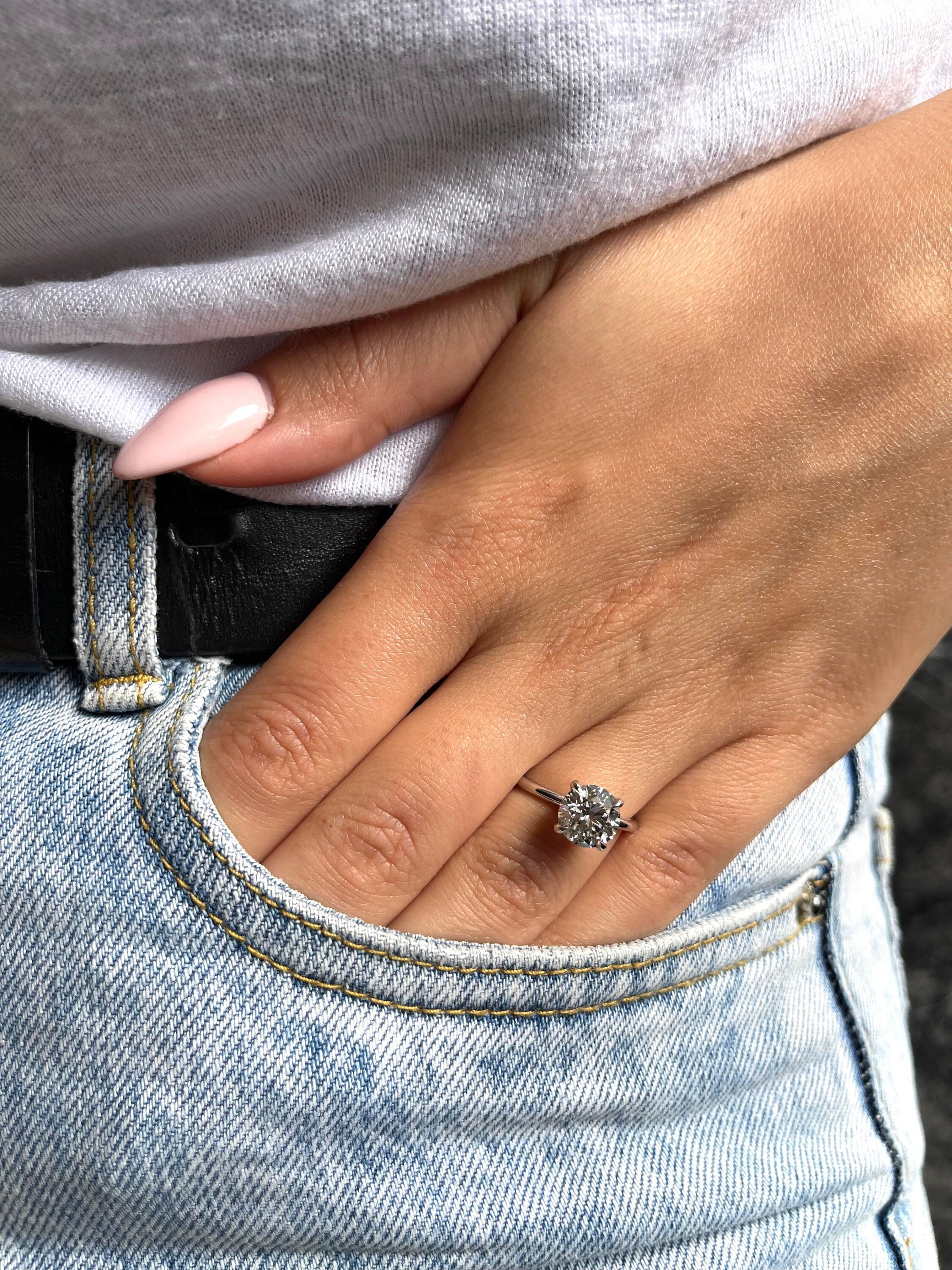 2.5 Carat D Color VVS2 IGI Certified Round Brilliant Ideal Cut Lab Grown Diamond Solitaire Engagement Ring, 14k White Gold 4 Prongs