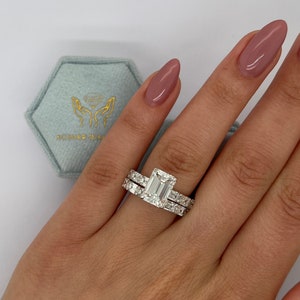 HUGE 5.70 carat E/VVS2 IGI Certified Emerald Cut Lab Diamond Engagement Ring & Emerald Cut Diamond Matching Band, 18k White Gold Ring Set