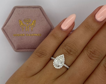1.30 Carat D color VVS2 Clarity IGI CERTIFIED Pear Cut Lab Grown Diamond  Halo Engagement Ring 14k White Gold