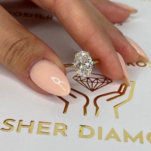 2.5 Carat Oval D/VVS2 Diamond Solitaire Engagement Ring, CVD Diamond Hidden Halo Engagement Ring, Lab Created Diamond Ring, 14k Yellow Gold