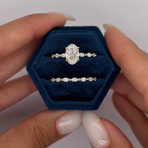 2.5 Carat E Color VVS2 Clarity IGI Certified Lab Grown Oval Cut Diamond Hidden Halo Engagement Ring Set, Matching Marquise Diamond Band