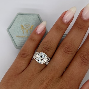 GIGANTIC Antique Style 7.5 Carat IGI Certified E Color VS1 Clarity Round Ideal Cut Lab Grown Diamond Engagement Ring 18k White Gold