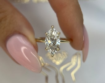 1.5 Carat IGI CERTIFIED D Color VVS2 Clarity Marquise Cut Lab Grown Diamond Solitaire Engagement Ring 14k Yellow Gold