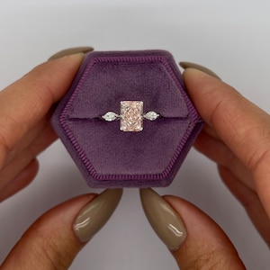 2.33 Carat Fancy Pink VVS2 Clarity IGI Certified Radiant Cut Lab Diamond Three Stone Engagement Ring 14k White Gold