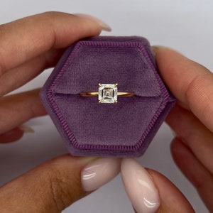 1 Carat IGI Certified E color VVS2 Clarity Asscher Cut Lab Created Diamond Solitaire Engagement Ring 14k Yellow Gold