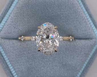 3 Carat Oval Lab Grown Diamond Minimalist Engagement Ring / E VVS2 IGI Certified / 3ct Oval Diamond 14k Gold 1.6 mm Dainty Ring IGI Certifed