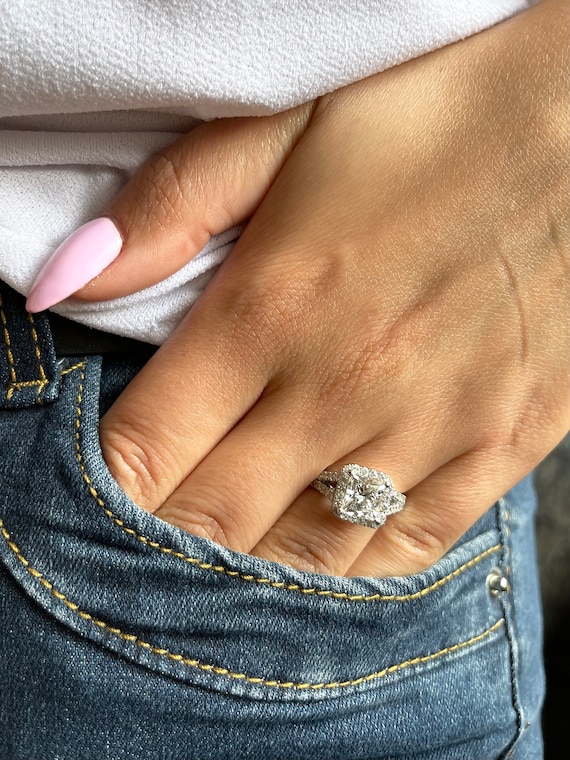 Anllo De Compromso De Boda Con Halo Dvddo De Damante - Etsy España