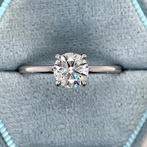 D Color VVS2 Clarity IGI Certified 2 Carat Round Ideal Cut Lab Grown Diamond Solitaire Engagement Minimalist Ring  14k Gold 4 Prongs