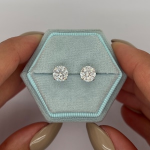 2 Carat Total Weight D Color VVS2 Clarity Round Ideal Cut Lab Grown Diamond Stud Earrings 14k White Gold Basket Pushback COLLECTION GOODS
