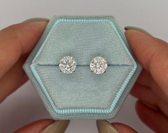 2 Carat Total Weight D Color VVS2 Clarity Round Ideal Cut Lab Grown Diamond Stud Earrings 14k White Gold Basket Pushback COLLECTION GOODS
