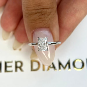 1.05 Carat D Color VVS2 Clarity IGI Certified Elongated Radiant Cut Lab Grown Diamond Solitaire Hidden Halo Engagement Ring 14k White Gold
