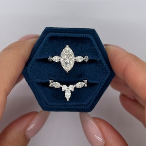 3.5 carat E/VVS2 IGI Certified Marquise Cut Lab Grown Diamond Engagement Ring & Diamond UNIQUE Matching Wrap Band, 14k White Gold Ring Set