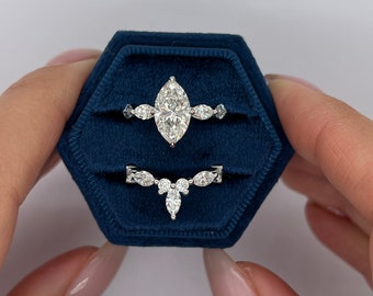 3.5 carat E/VVS2 IGI Certified Marquise Cut Lab Grown Diamond Engagement Ring & Diamond UNIQUE Matching Wrap Band, 14k White Gold Ring Set