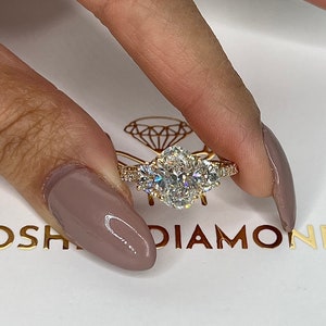 3.30 Carat IGI Certified E/VVS2 CUSTOM DESIGNED Oval Cut Lab Grown Diamond Engagement Ring, Half Moon & Round Side Diamonds 14k Yellow Gold