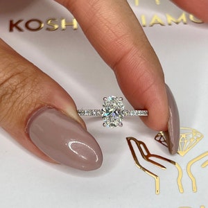 1.20 Carat D color VVS2 Clarity IGI CERTIFIED Oval Cut Lab Grown Diamond Solitaire Hidden Halo Engagement Ring Side Round Diamonds 14k Gold