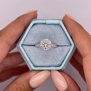 2.3 Carat E VVS2 Round Cut Lab Grown Diamond Solitaire  Engagement Ring 14k White Gold Pave Ring, Lab Created Diamond Ring Round Brilliant