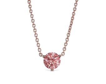 1.07 Carat Intense Pink Color VVS2 Clarity IGI Certified Round Ideal Cut Lab Grown Diamond Solitaire Floating Pendant & Chain 14k Rose Gold
